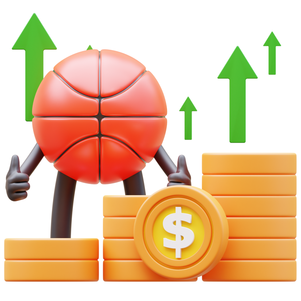 3D Basketball Character Showing Money Graph Rising Up png