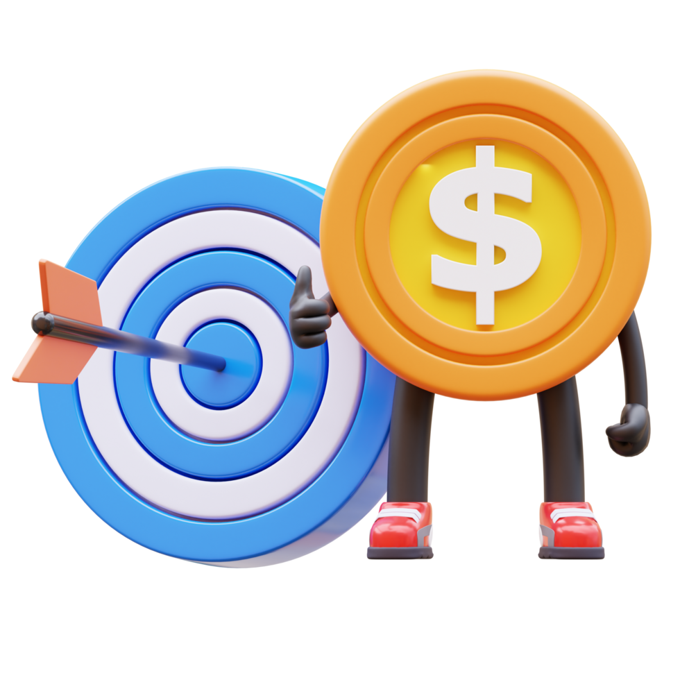 3D Money Coin Character With Target png