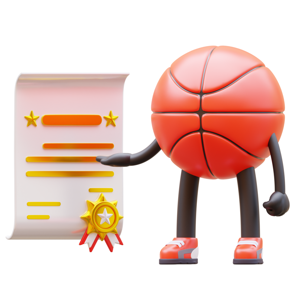 3D Basketball Character get Certificate png