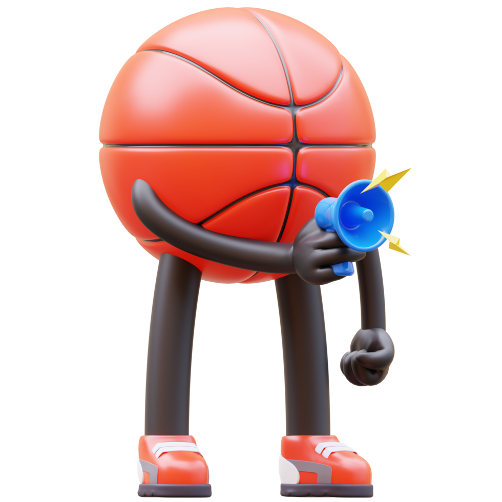 3D Basketball Character Holding Megaphone For Marketing png