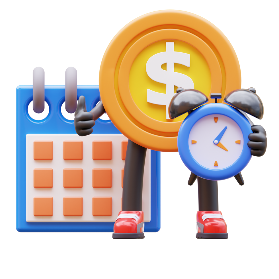3D Money Coin Character Making a Schedule for deadline png