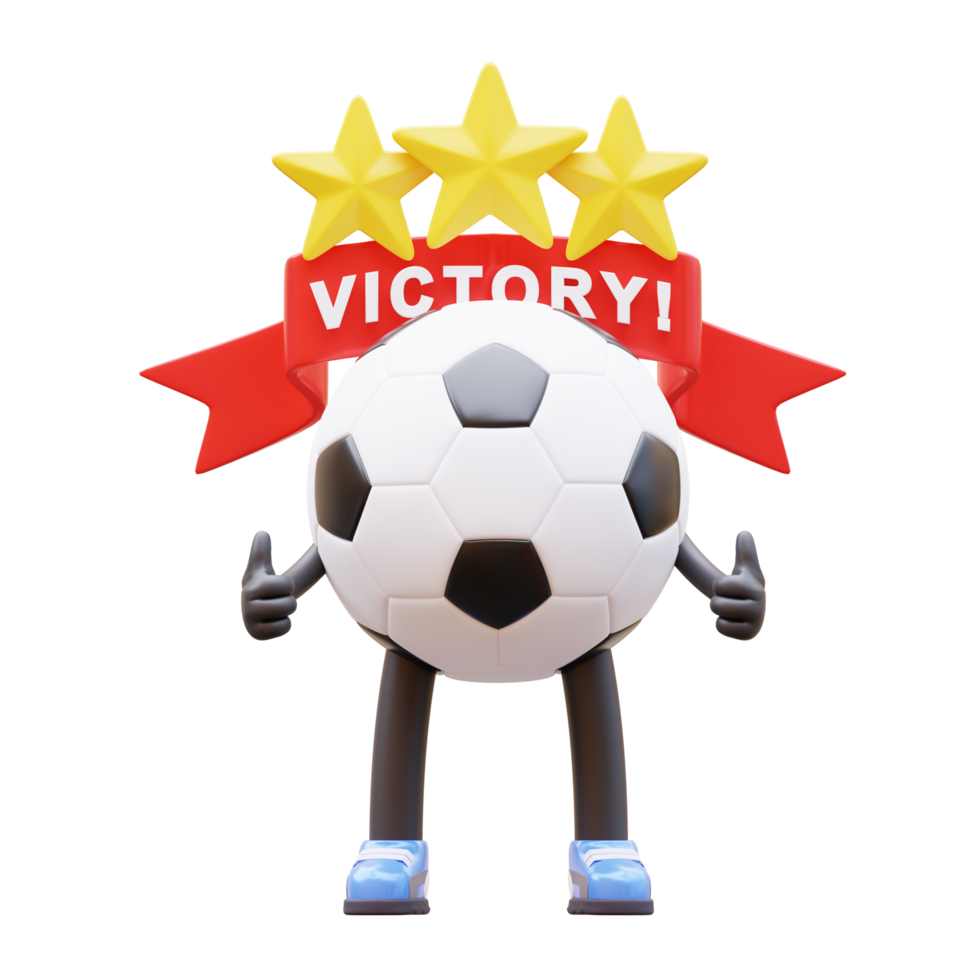 3D soccer ball character with a star on top, making it suitable for designs related to soccer championships, star players, or sporting events. png