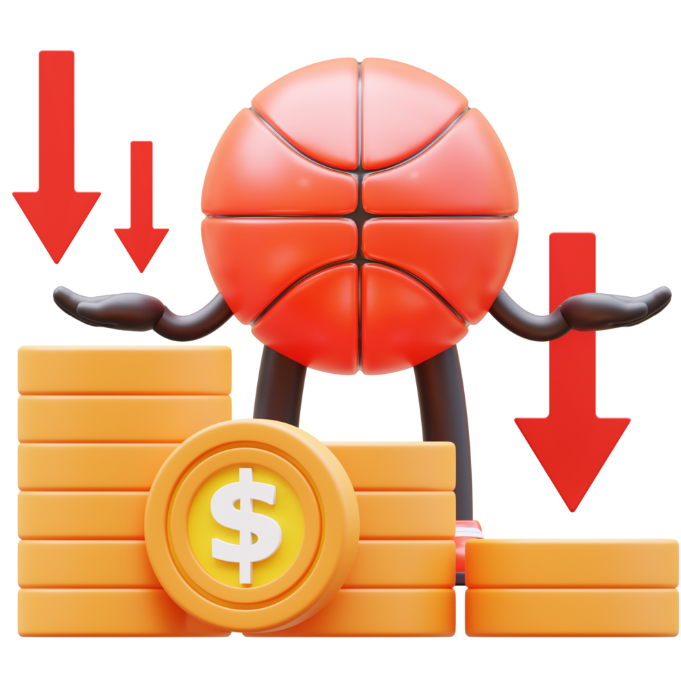 3D Basketball Character Showing Money Graph Falling Down png