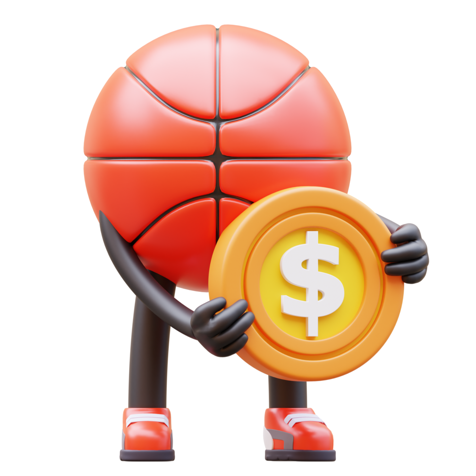 3d Basketball Charakter halten Münze png