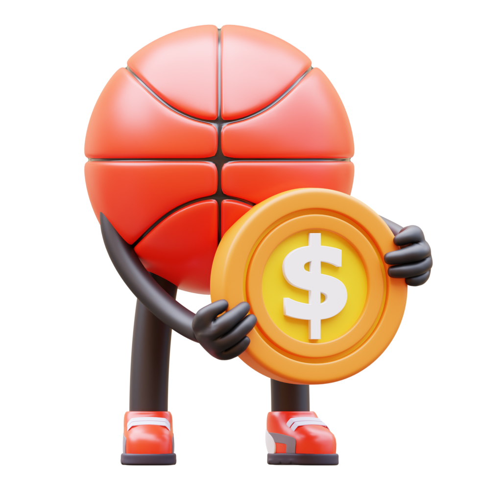 3D Basketball Character Holding Coin png