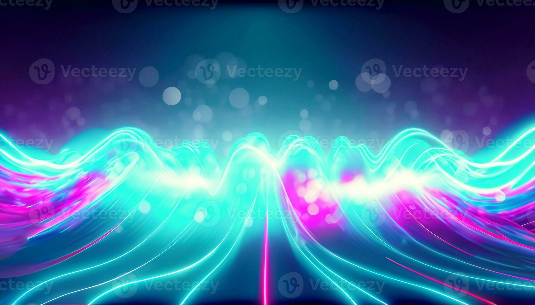Abstract futuristic background with pink blue neon lines glowing in ultraviolet light, and bokeh lights. Generative ai photo