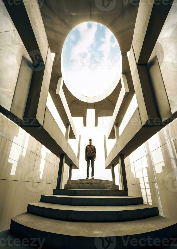 Urban landscape abstract image of house with person and light in the distance photo