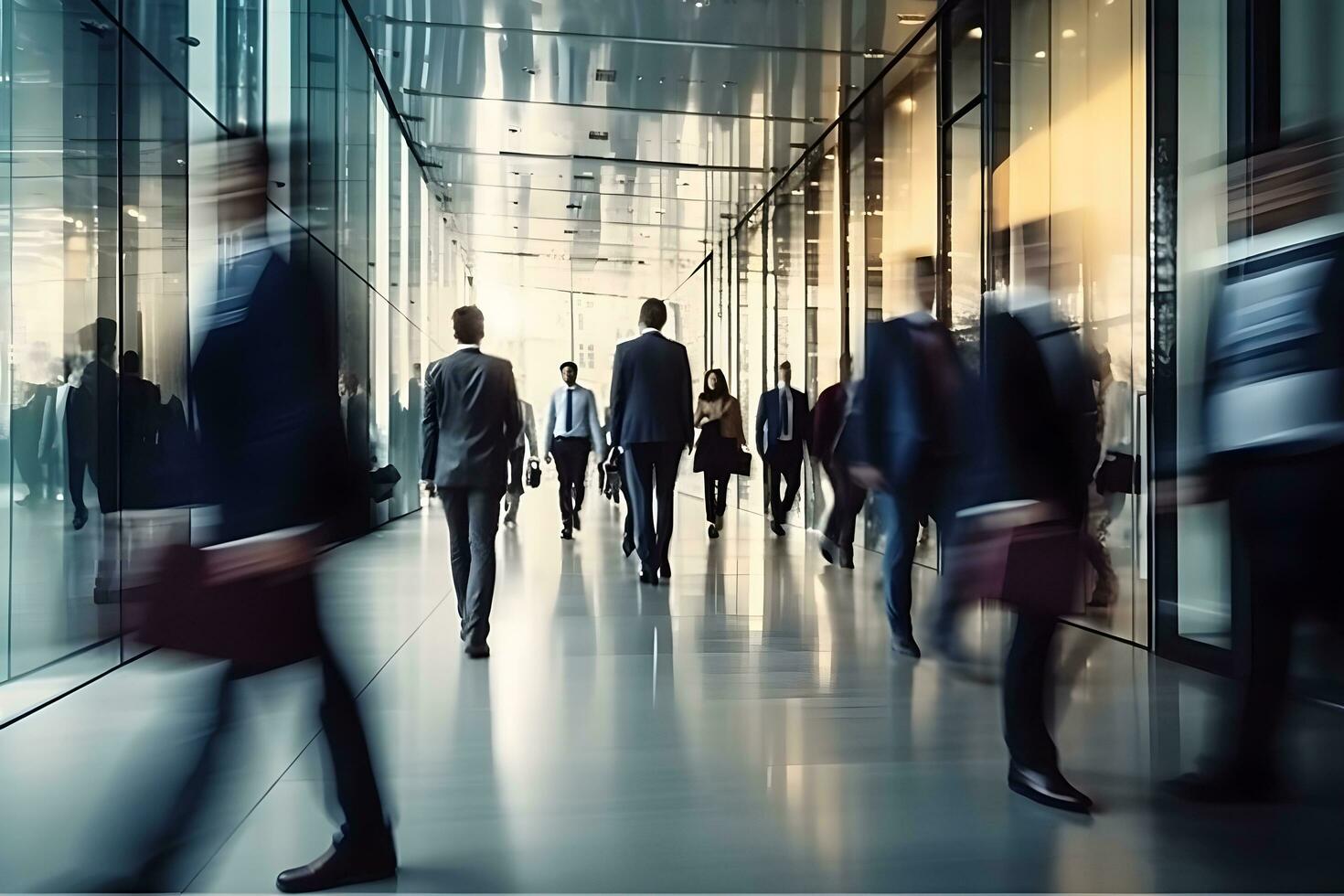 blurred image of business people walking. generative ai photo