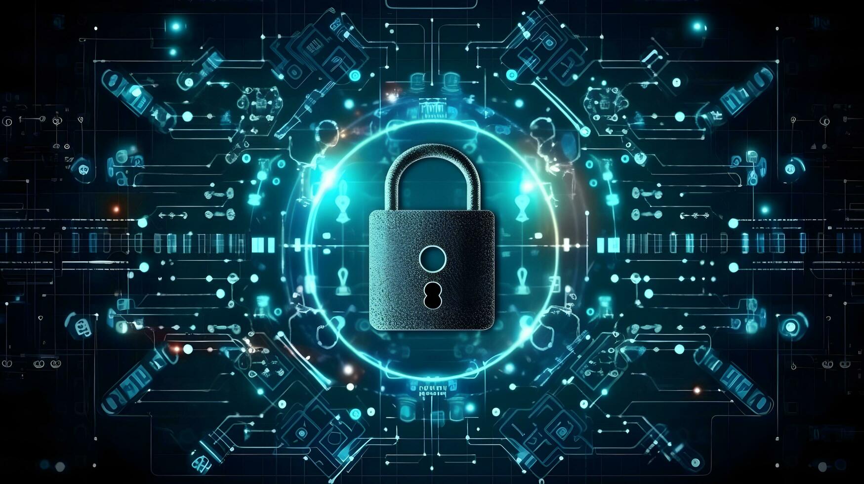 Lock icon and internet network security technology, generative ai photo
