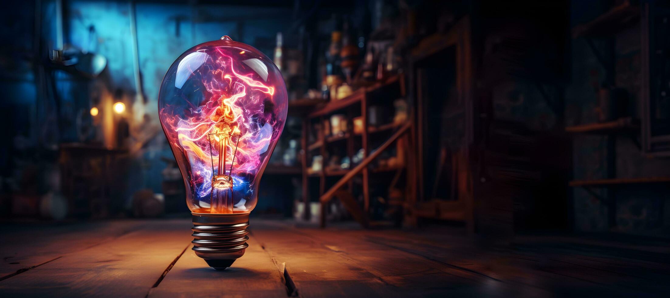 Creative light bulb explodes with colorful paint and splashes on a dark background. Think differently creative idea concept .generative ai photo