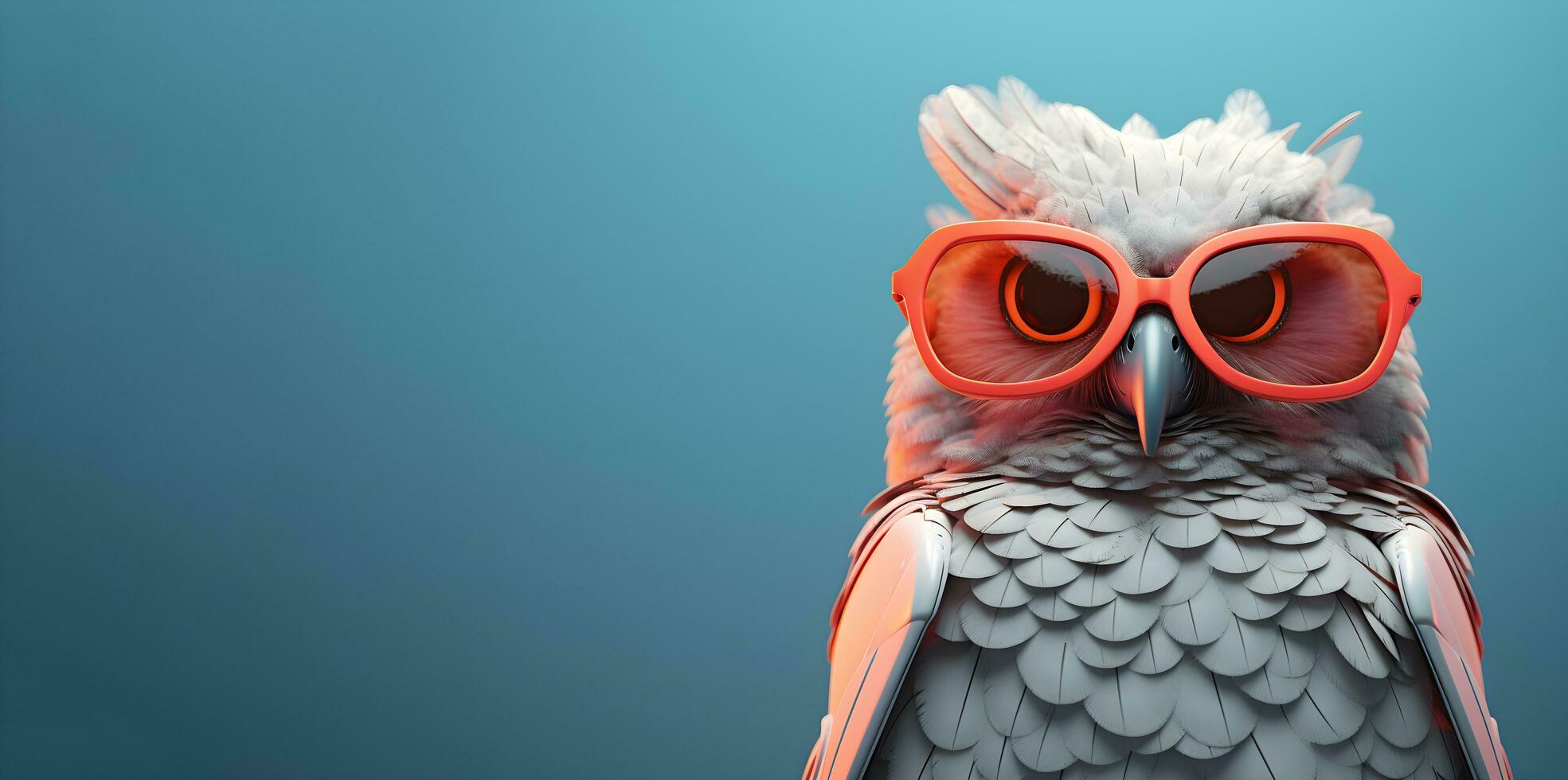 Creative animal concept.an owl wearing sunglasses on a blue background, digital art, faceted, copy space. Generative AI photo