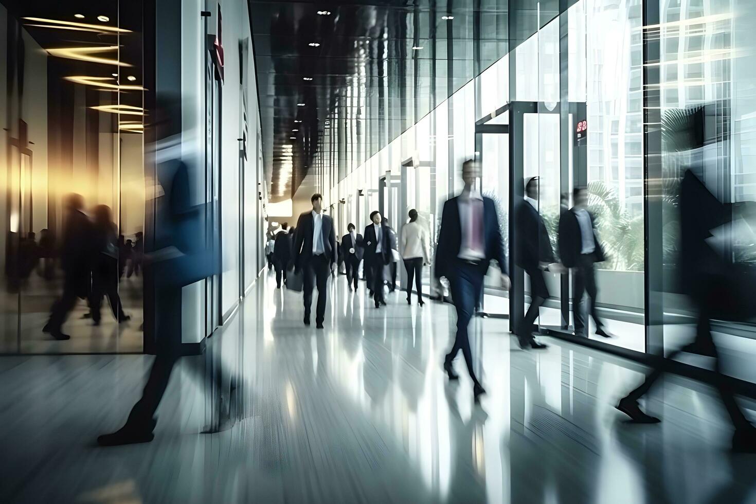 blurred image of business people walking. generative ai photo