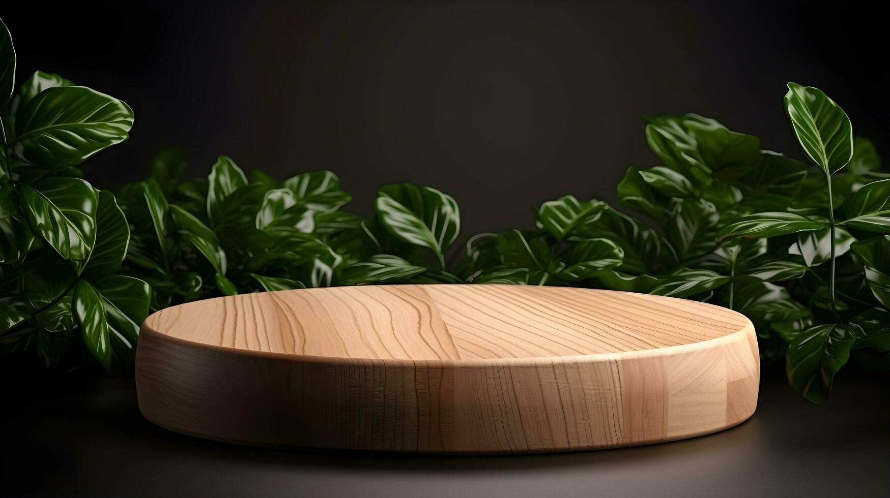 Cosmetics or beauty product promotion mockup. Natural wood step pedestal. Generative AI photo