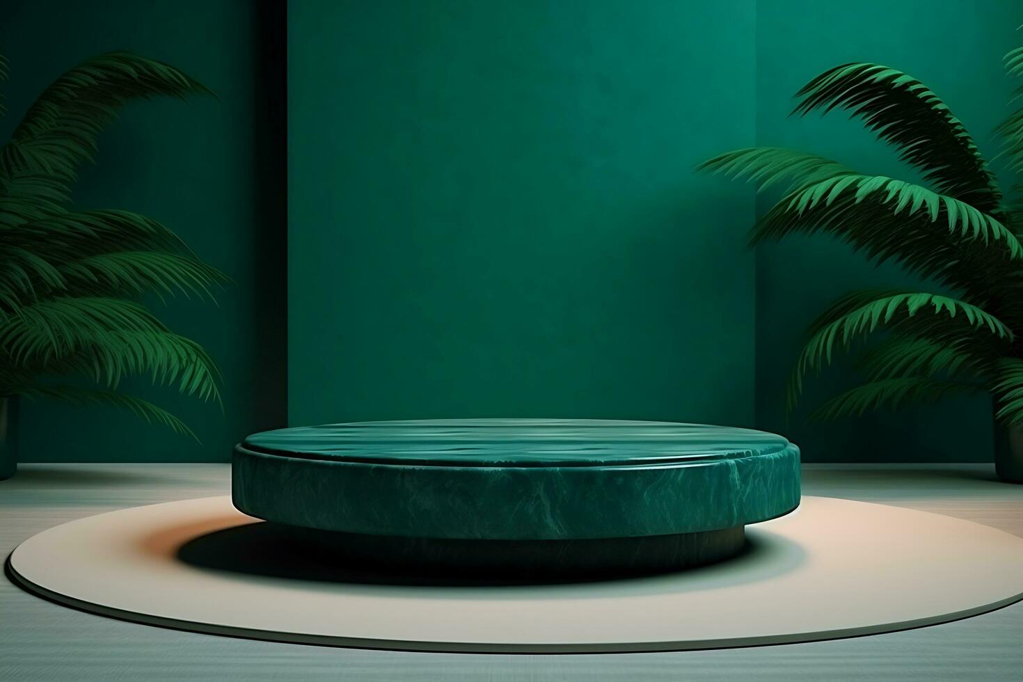 stone malachite podium pedestal for presentation render green emerald background,  generative ai photo