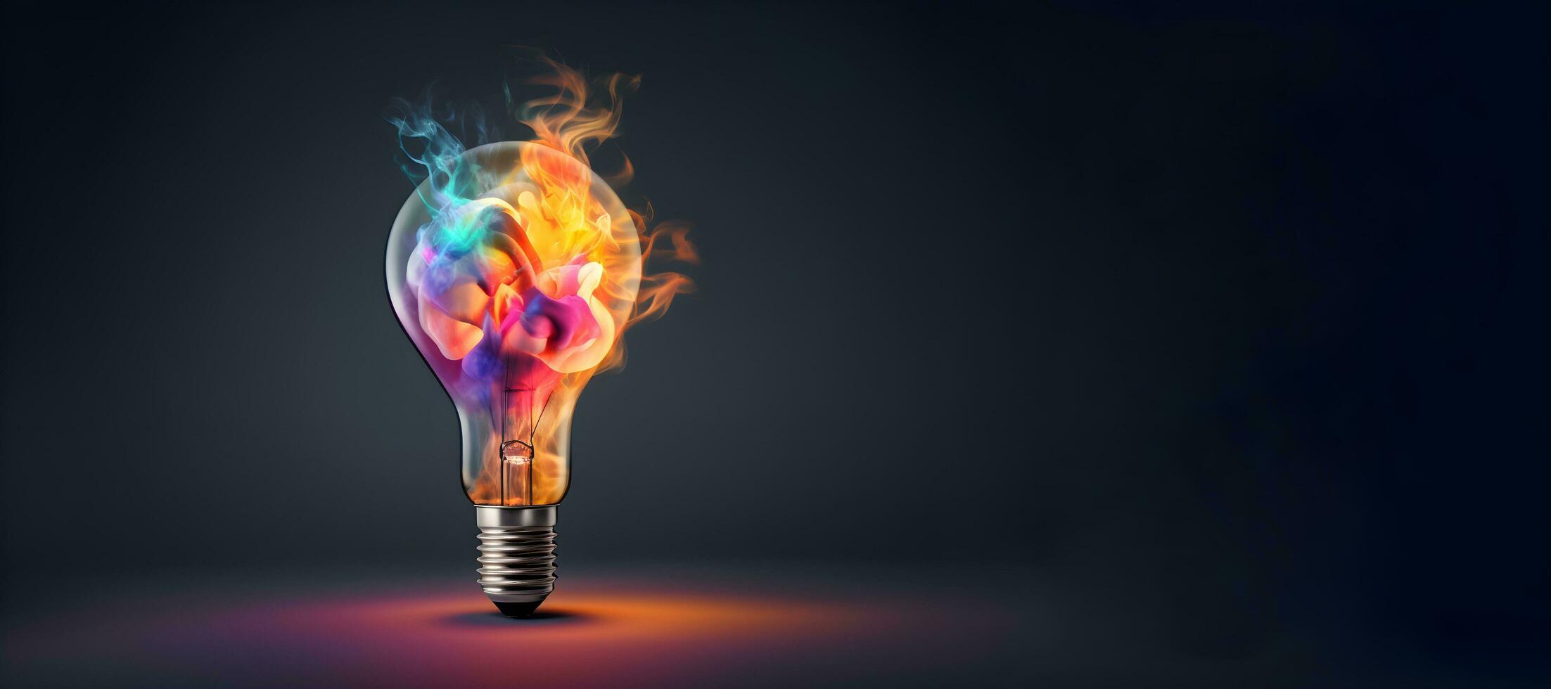 Creative light bulb explodes with colorful paint and splashes on a dark background. Think differently creative idea concept .generative ai photo