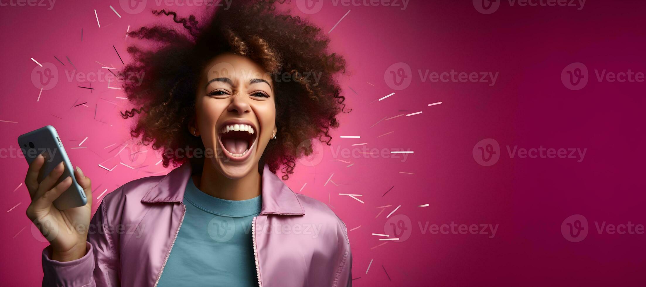Image of african american woman smiling while talking on cellphone, AI Generative photo