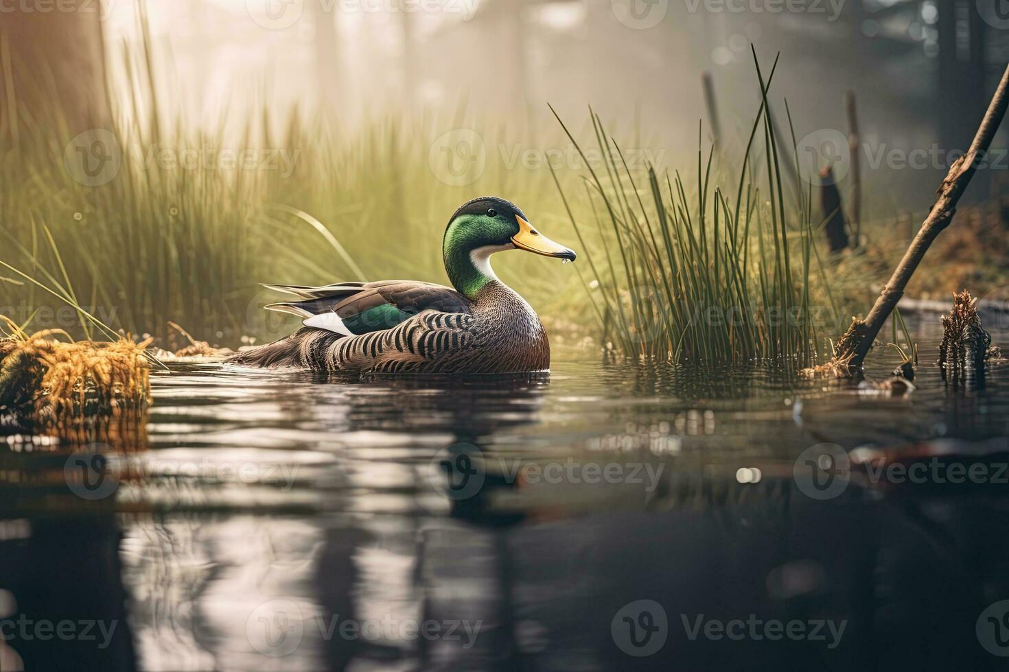 portrait of a mallard duck swimming in a river AI Generaive photo