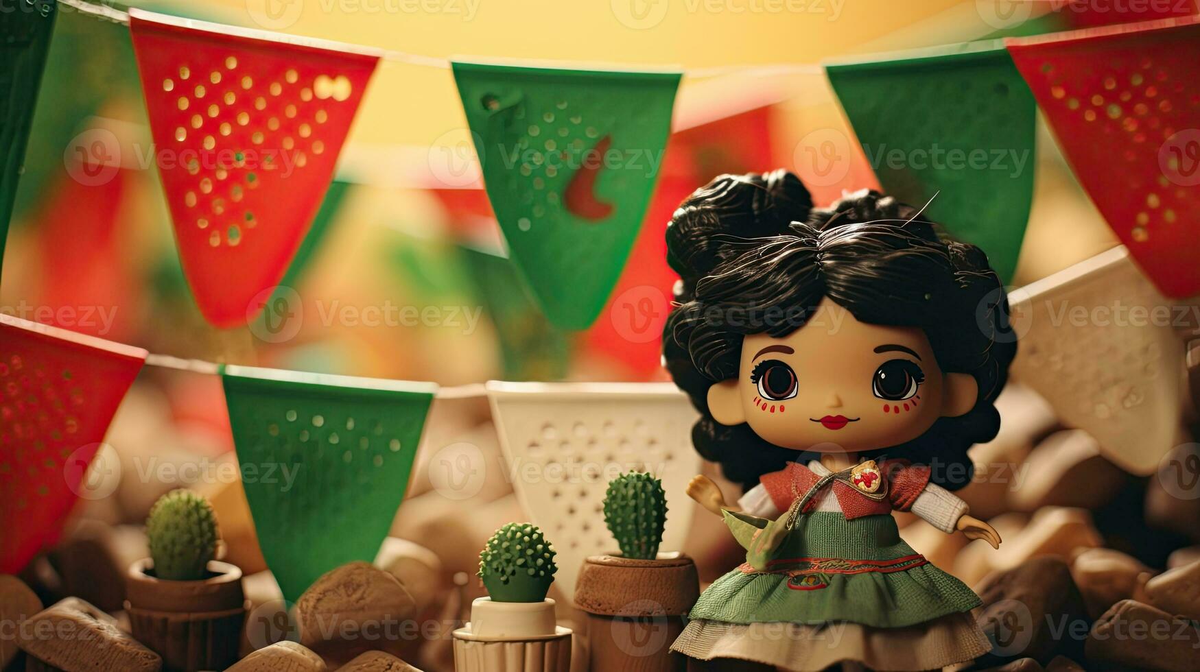 retrato lele muñeca muñeca con cactus ai generativo foto