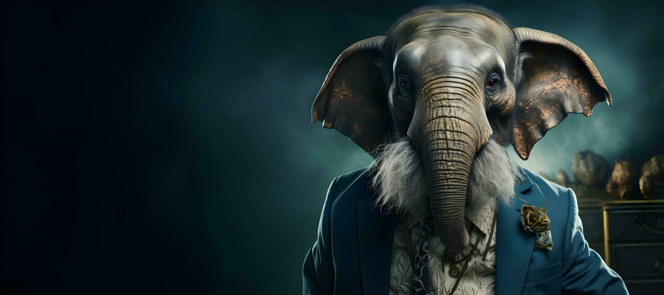 portrait of a elephant wearing glasses and a suit.copy space. generative ai photo