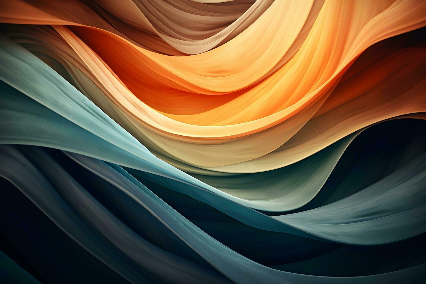 Organic abstract panorama wallpaper background, the wavy curve of an abstract fabric. generative ai photo