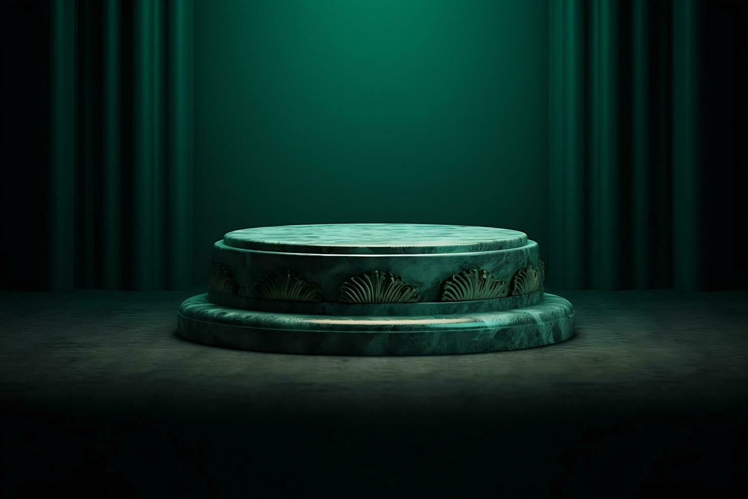 stone malachite podium pedestal for presentation render green emerald background,  generative ai photo