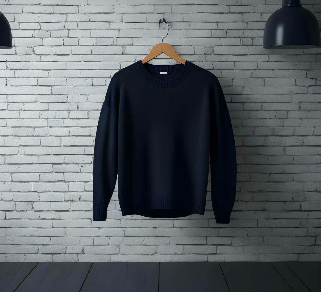 Hanging white sweater Mockup With brick Background ai generate photo