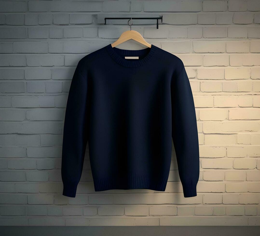 Hanging white sweater Mockup With brick Background ai generate photo