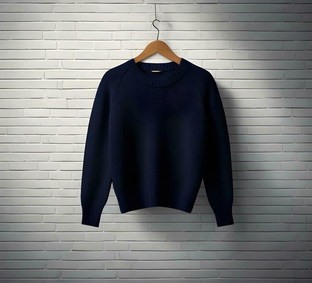 Hanging white sweater Mockup With brick Background ai generate photo