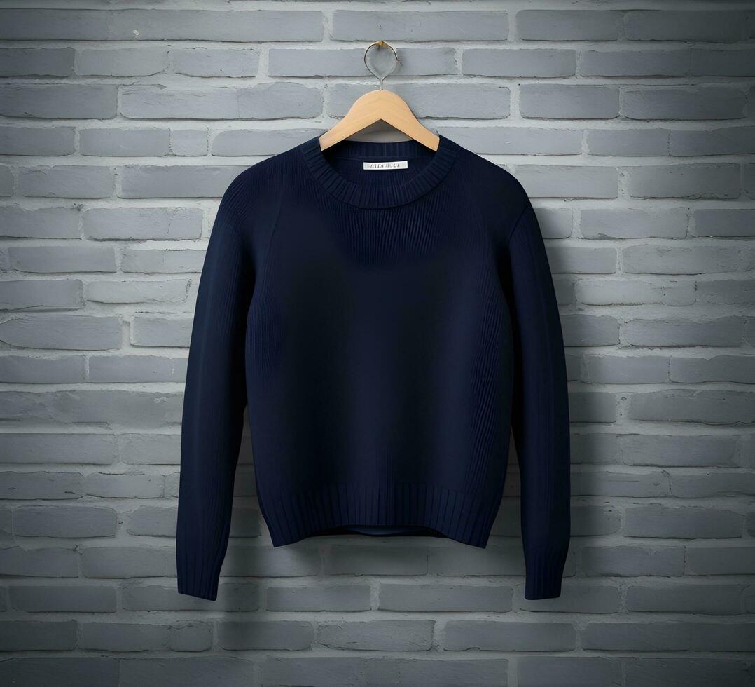 Hanging white sweater Mockup With brick Background ai generate photo