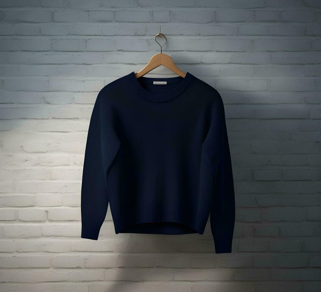 Hanging white sweater Mockup With brick Background ai generate photo