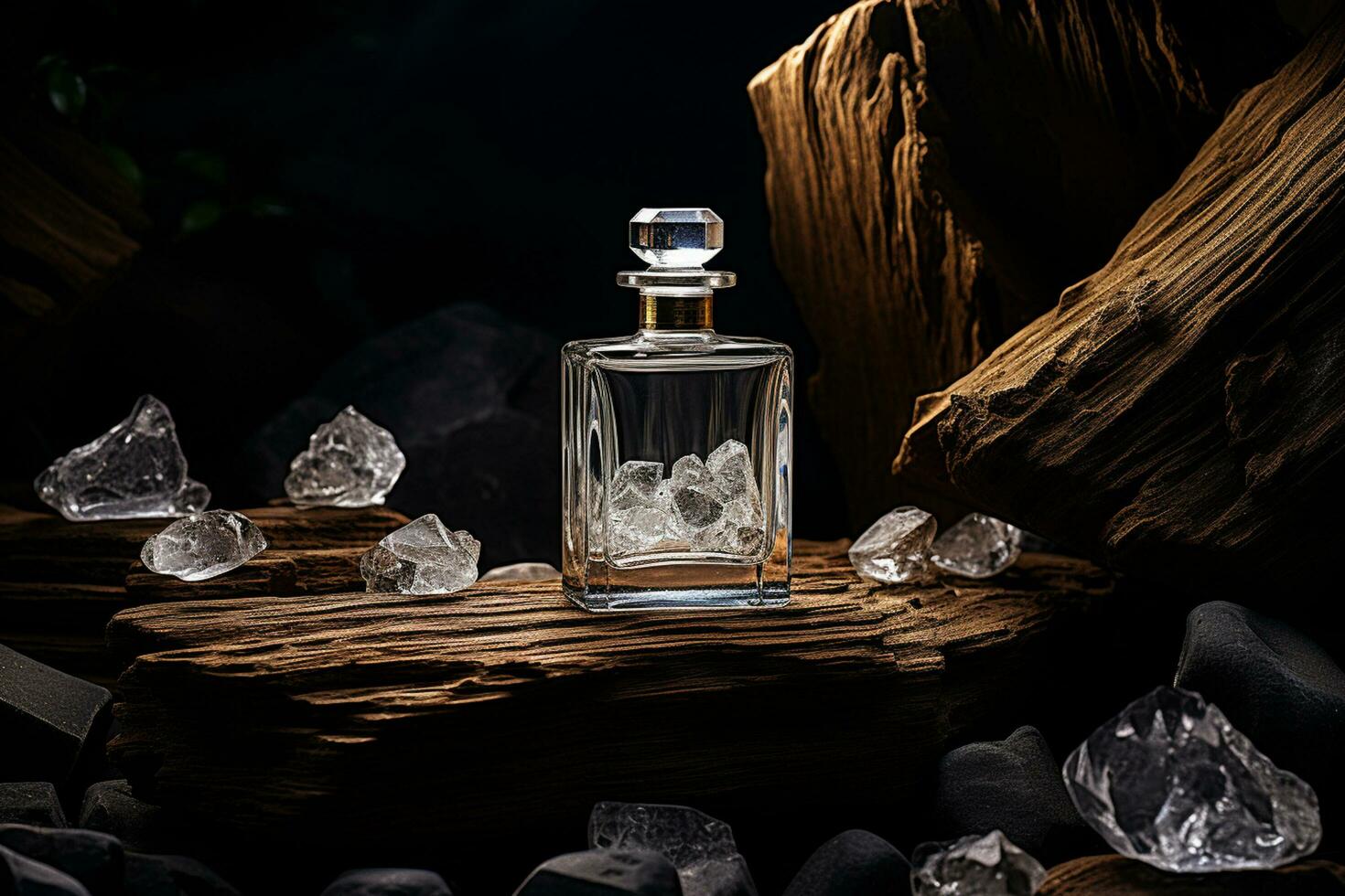 perfume bottles  mockup on the rock nature background photo