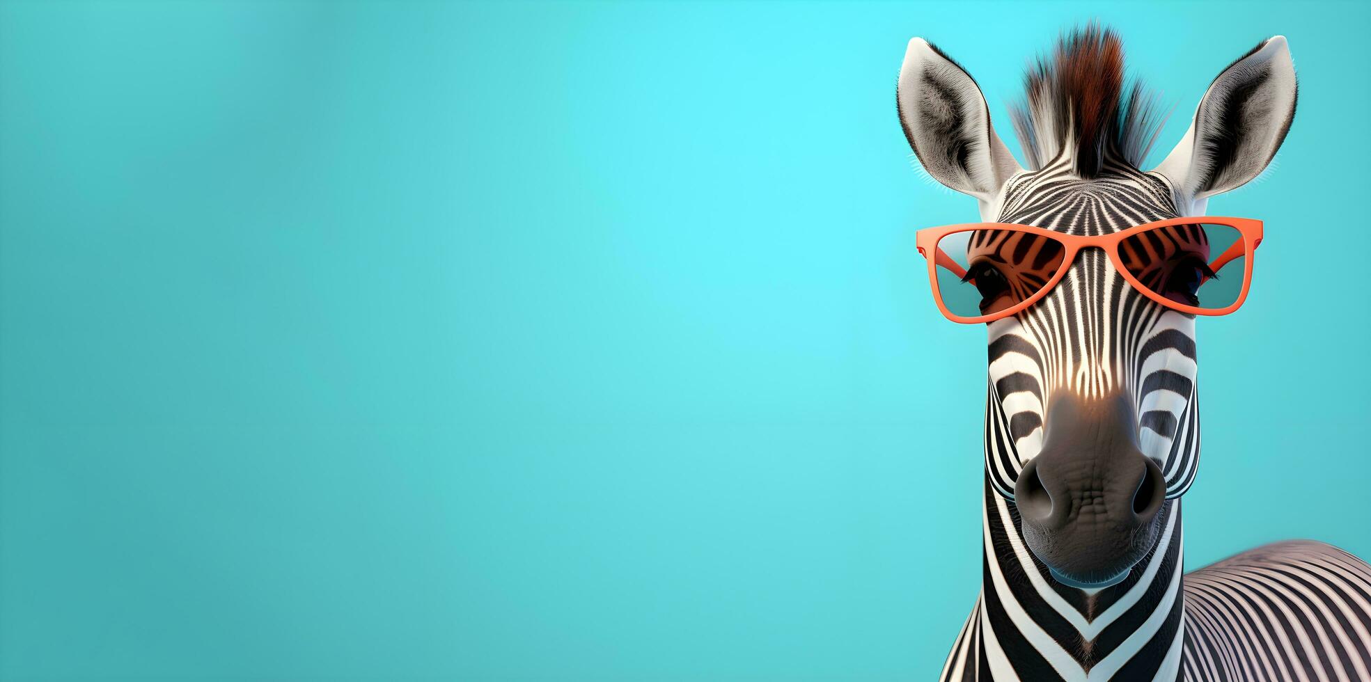 Creative animal concept.a zebra wearing sunglasses on a blue background, digital art, faceted, copy space. Generative AI photo