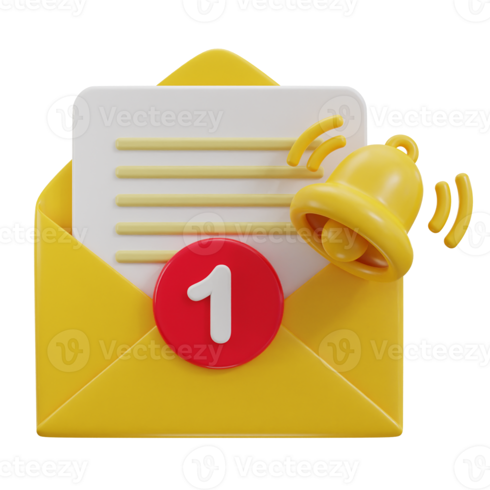 3d email with notification icon illustration png
