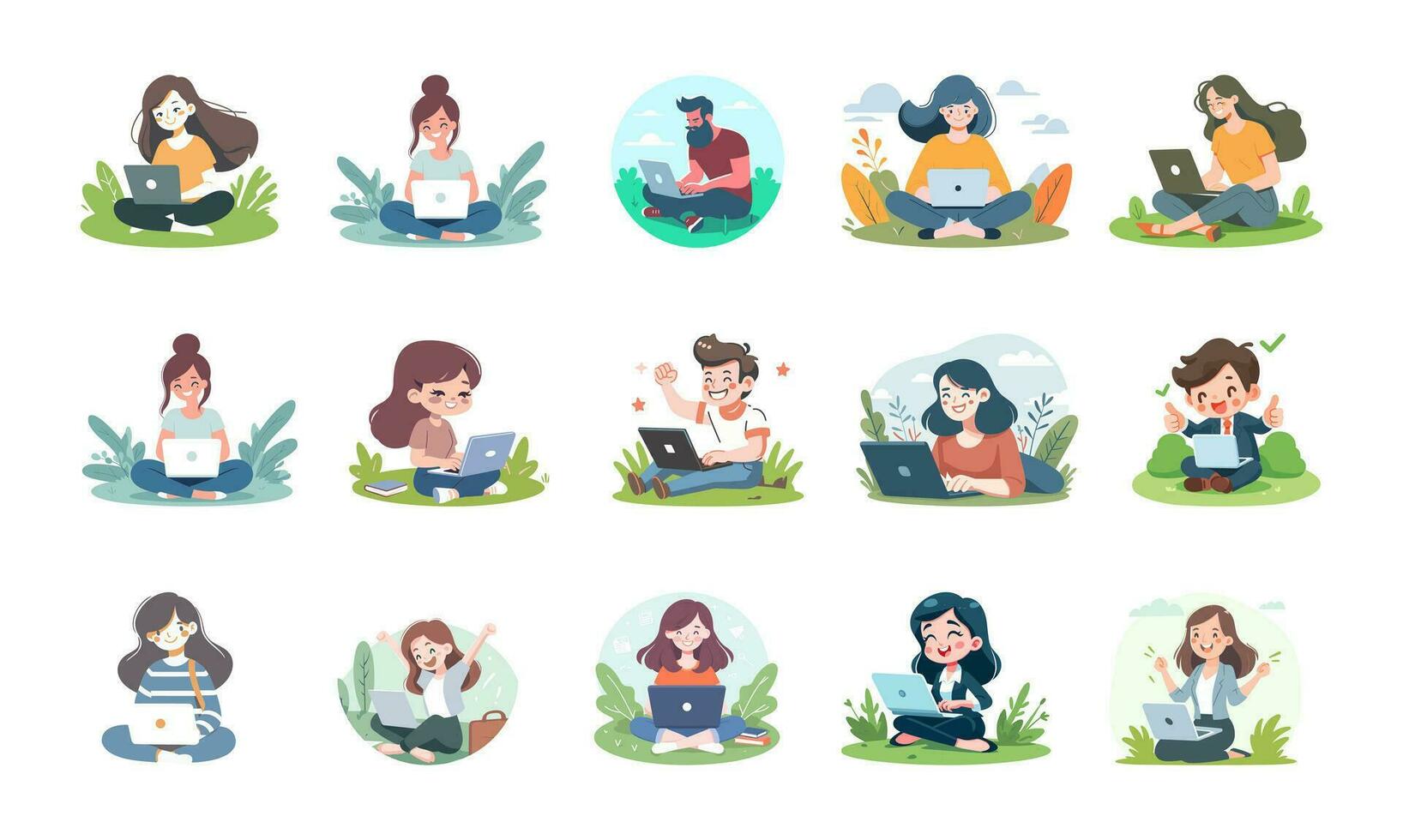 Set of illustrations of people working in the office. vector