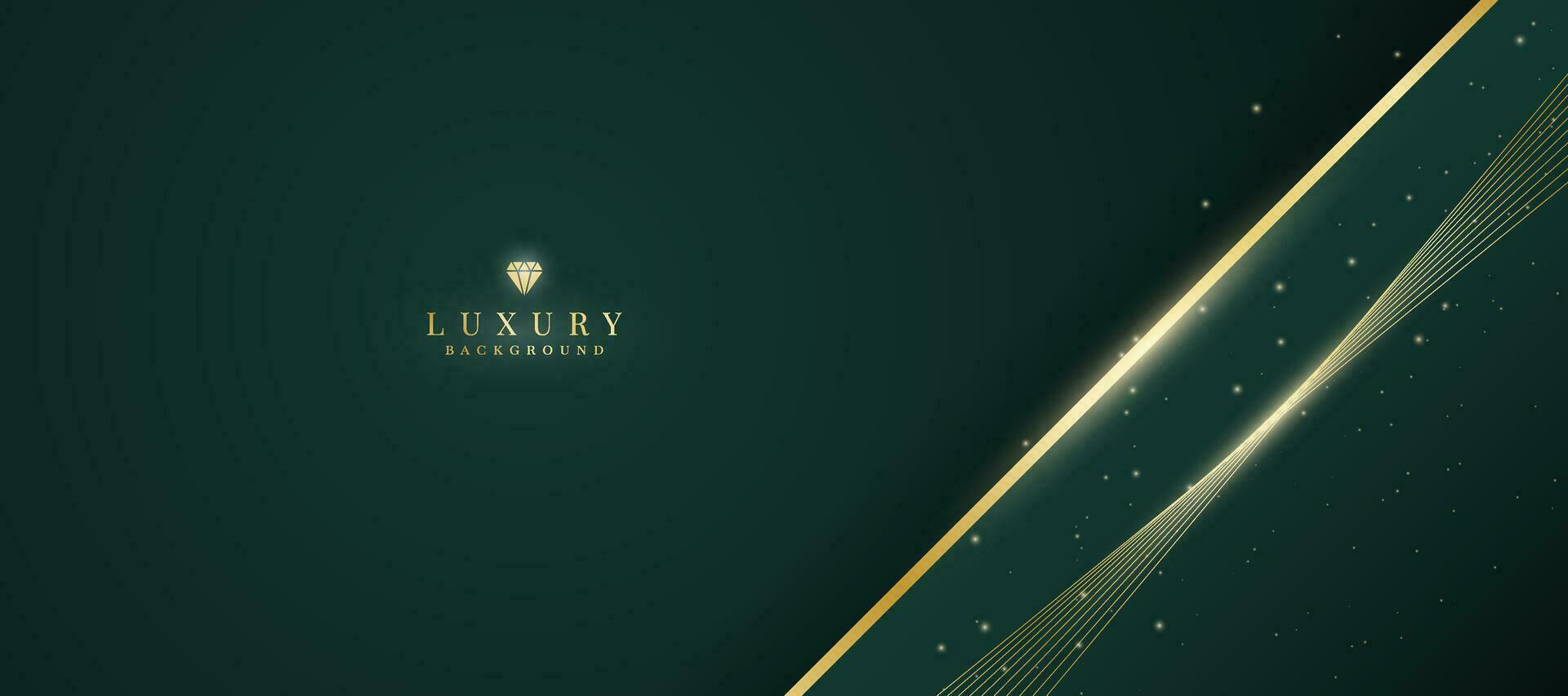 Luxurious dark green background with sparkling gold lines design. vector