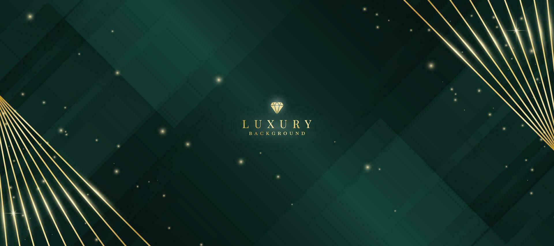 Luxurious dark green background with sparkling gold lines design. vector