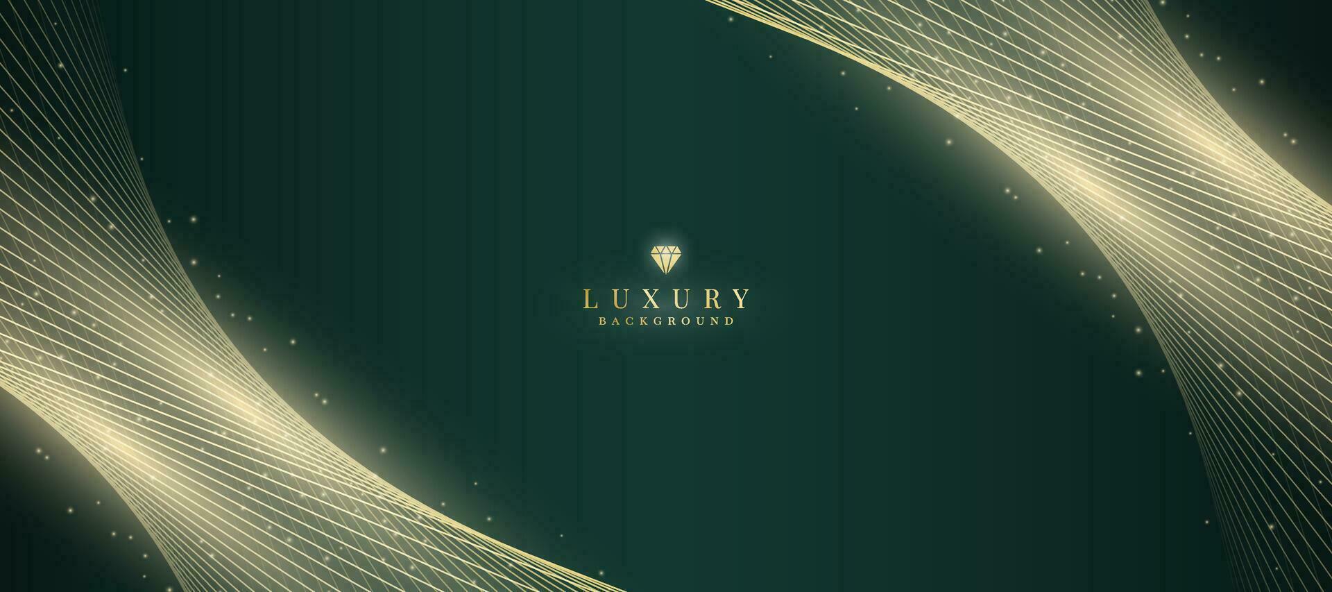 Luxurious dark green background with sparkling gold lines design. vector