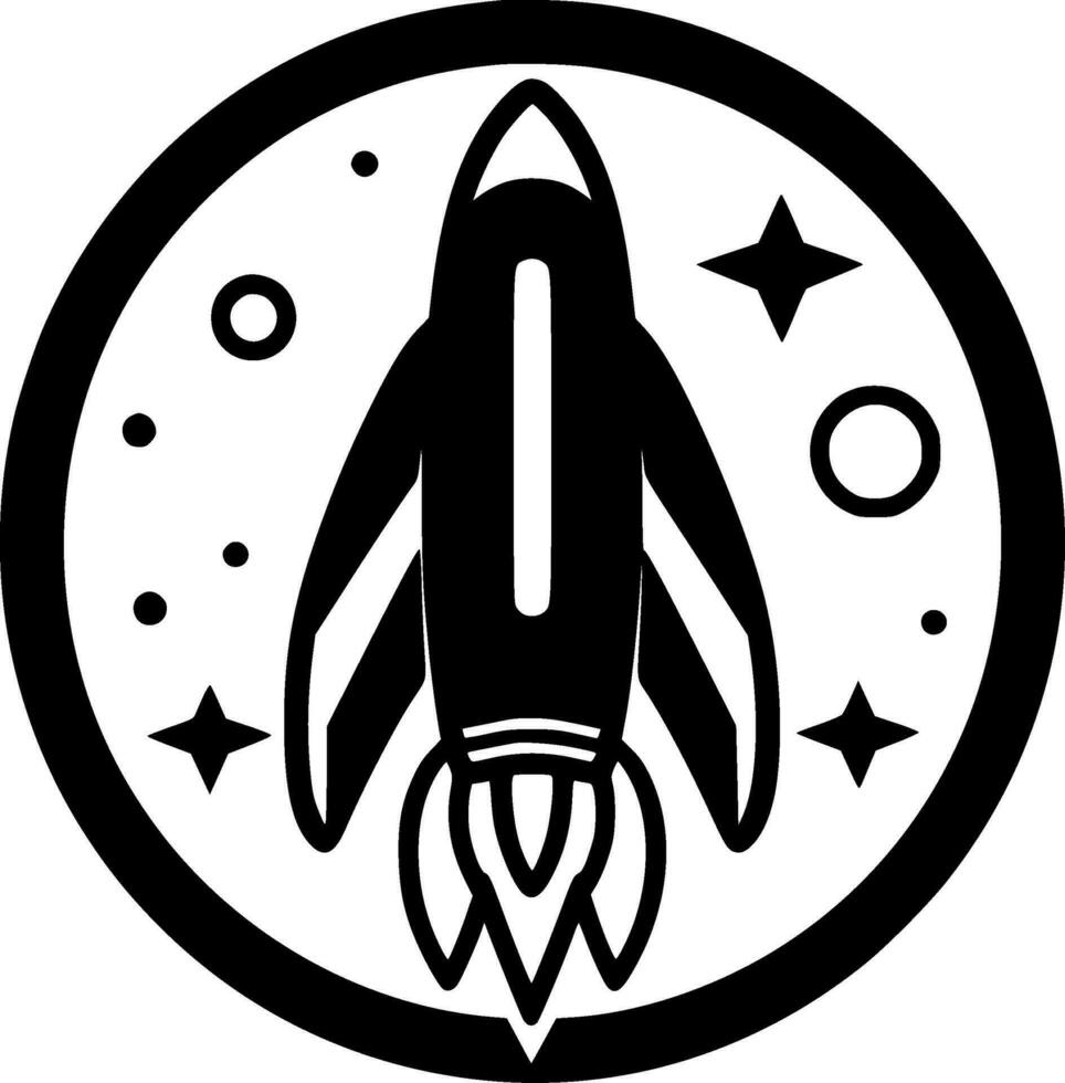 Rocket, Black and White Vector illustration