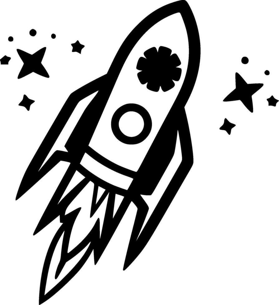 Rocket - Black and White Isolated Icon - Vector illustration