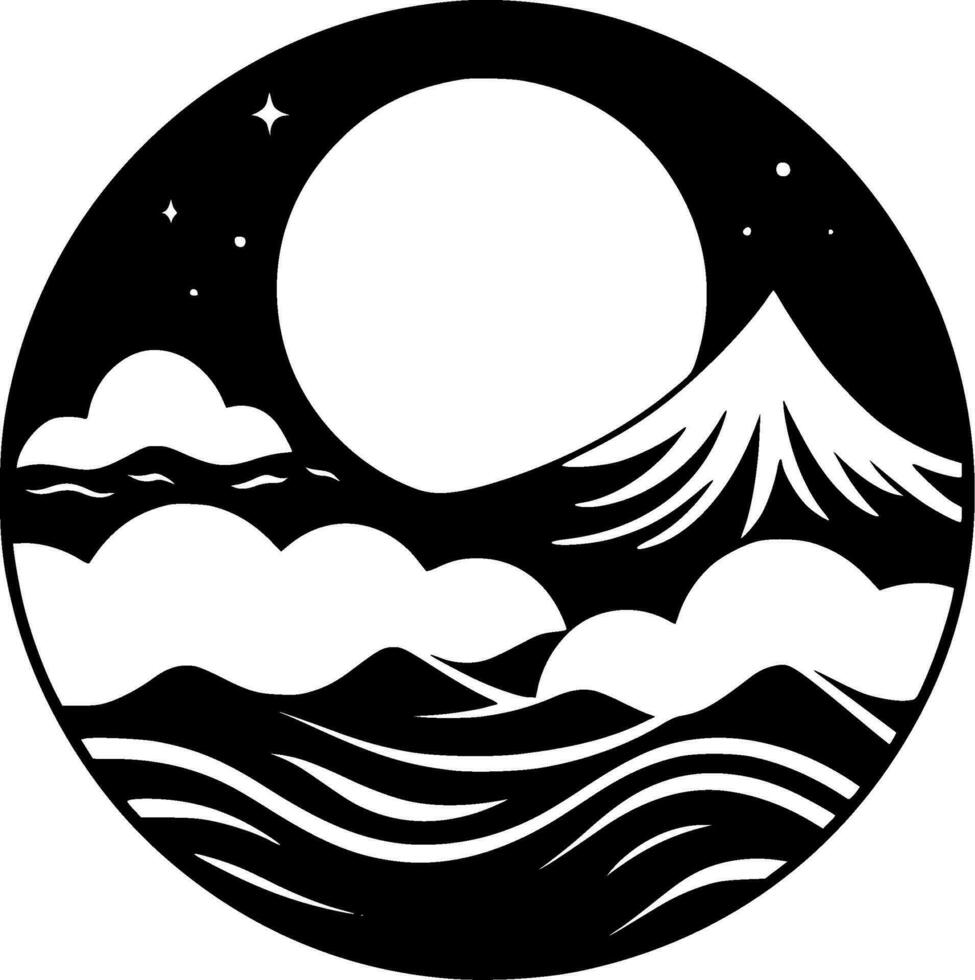 Ocean, Black and White Vector illustration
