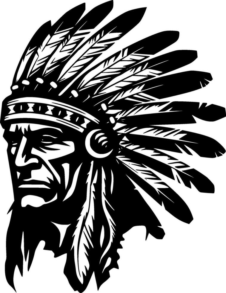 Indian Chief - Black and White Isolated Icon - Vector illustration