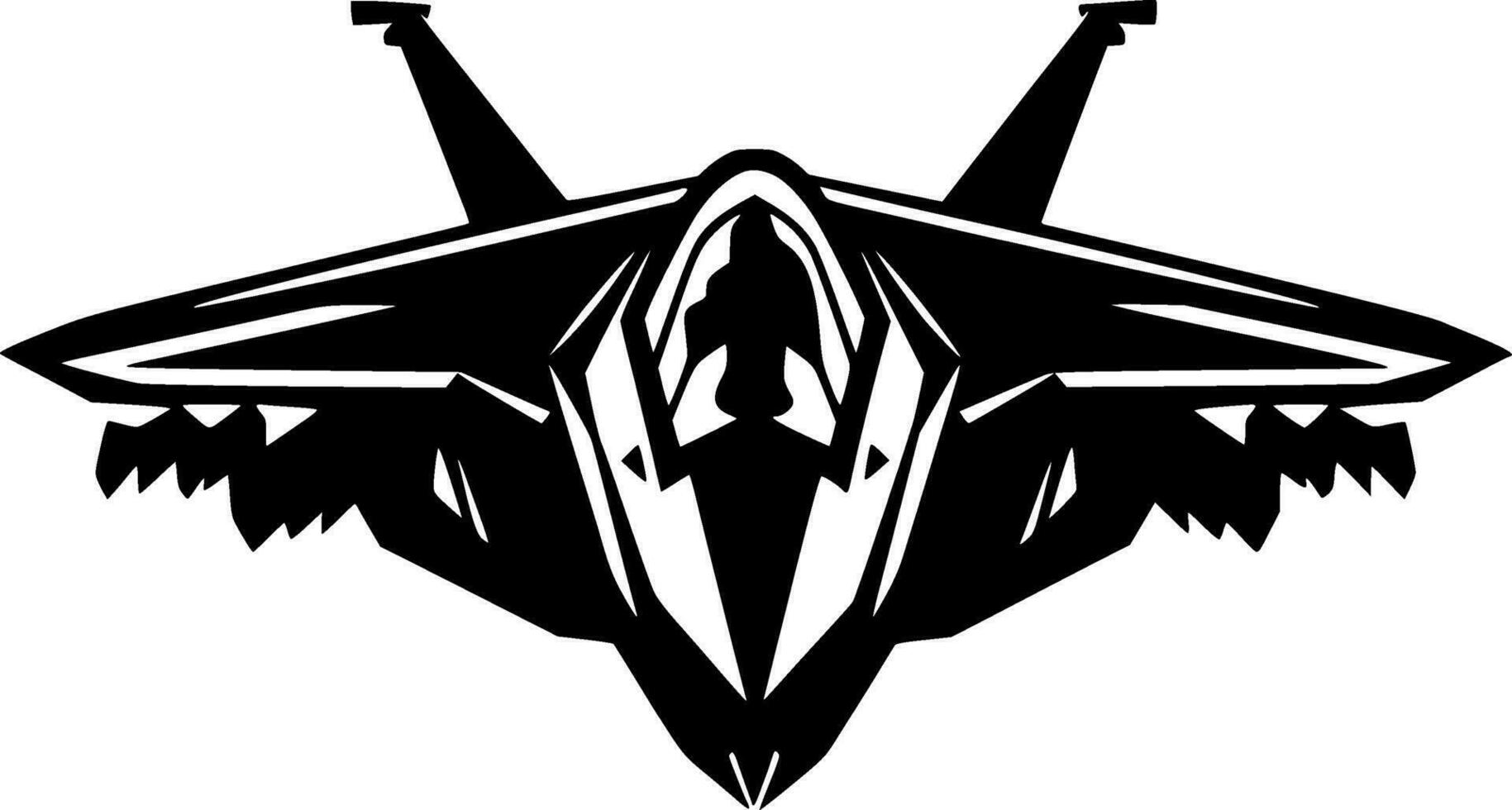 Fighter Jet - Black and White Isolated Icon - Vector illustration