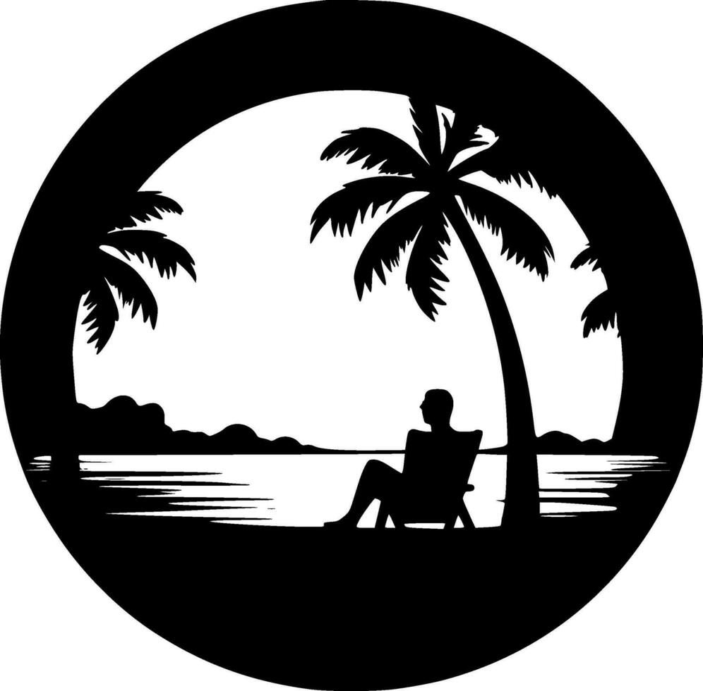 playa - negro y blanco aislado icono - vector ilustración