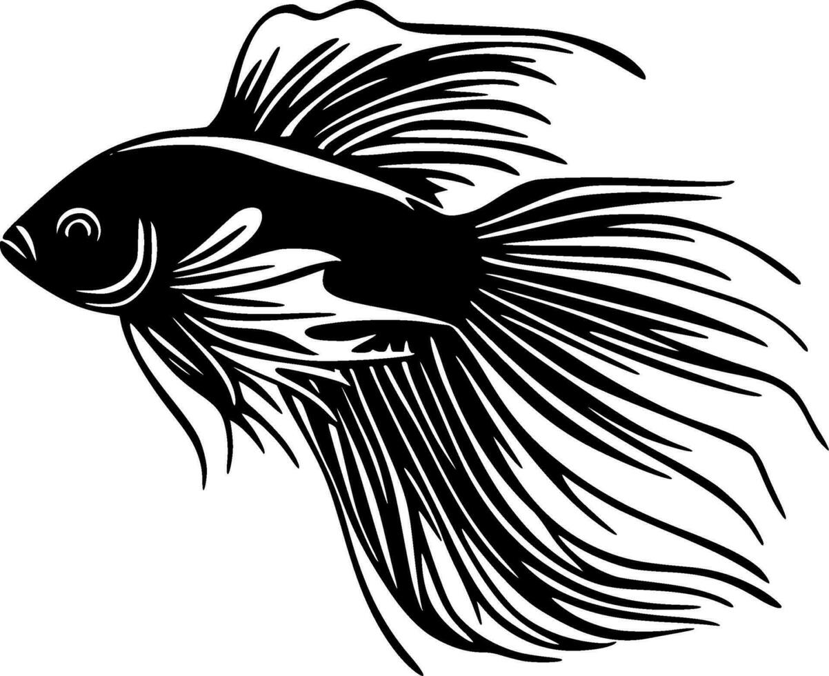 Betta pescado - negro y blanco aislado icono - vector ilustración