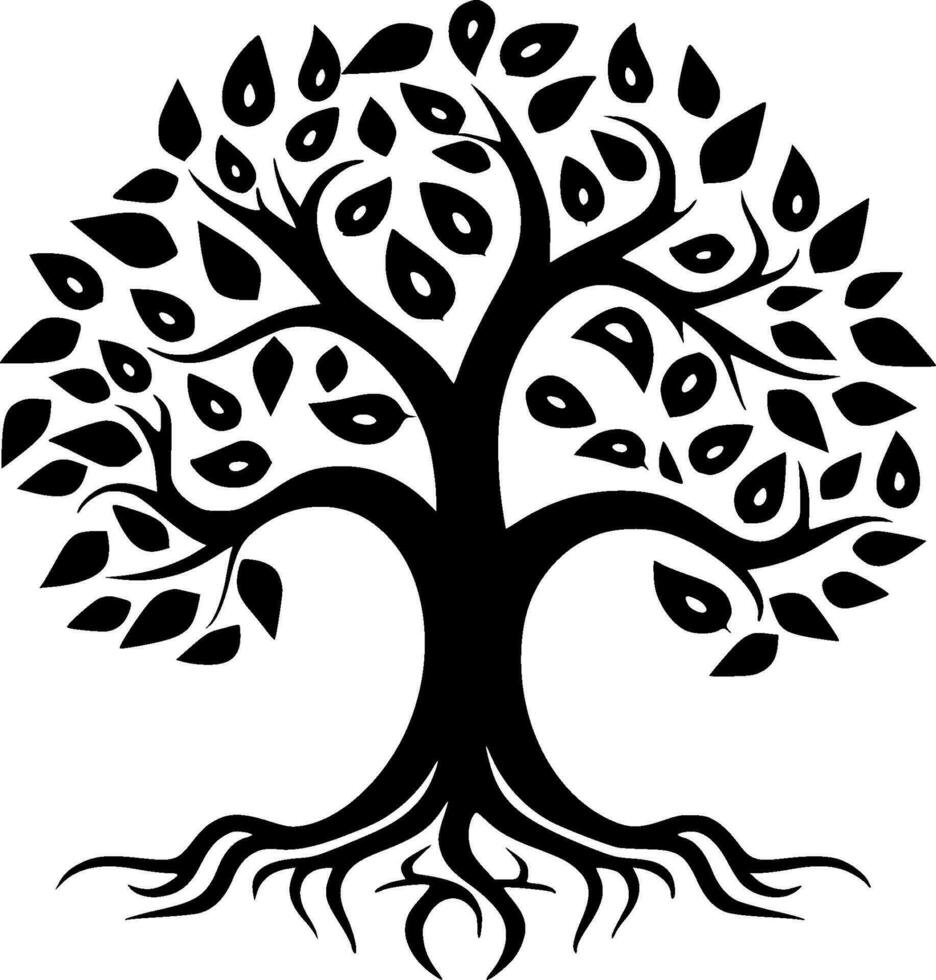 árbol de vida - negro y blanco aislado icono - vector ilustración