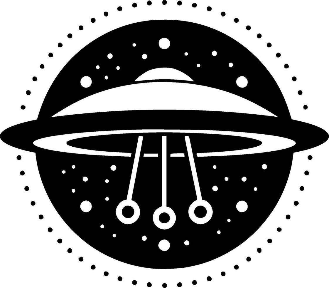 UFO - Black and White Isolated Icon - Vector illustration
