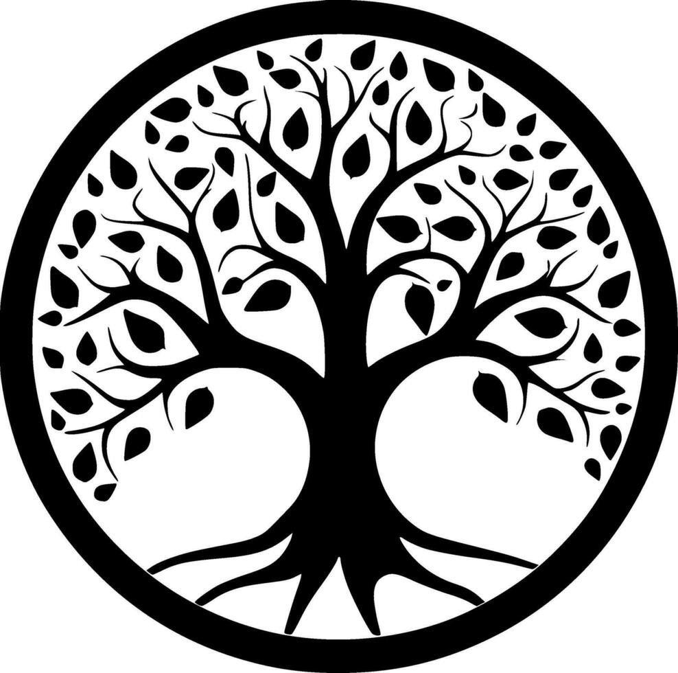 árbol - negro y blanco aislado icono - vector ilustración