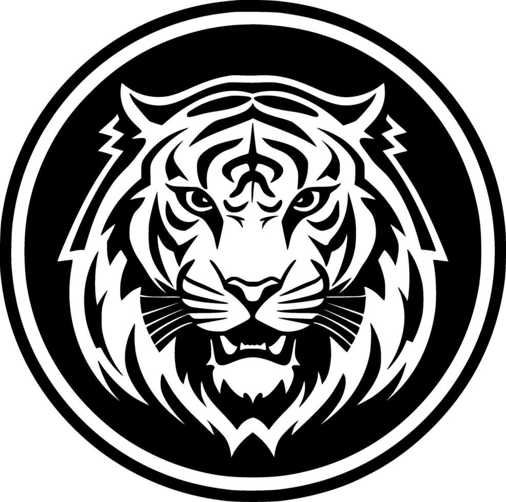 Tigre - negro y blanco aislado icono - vector ilustración