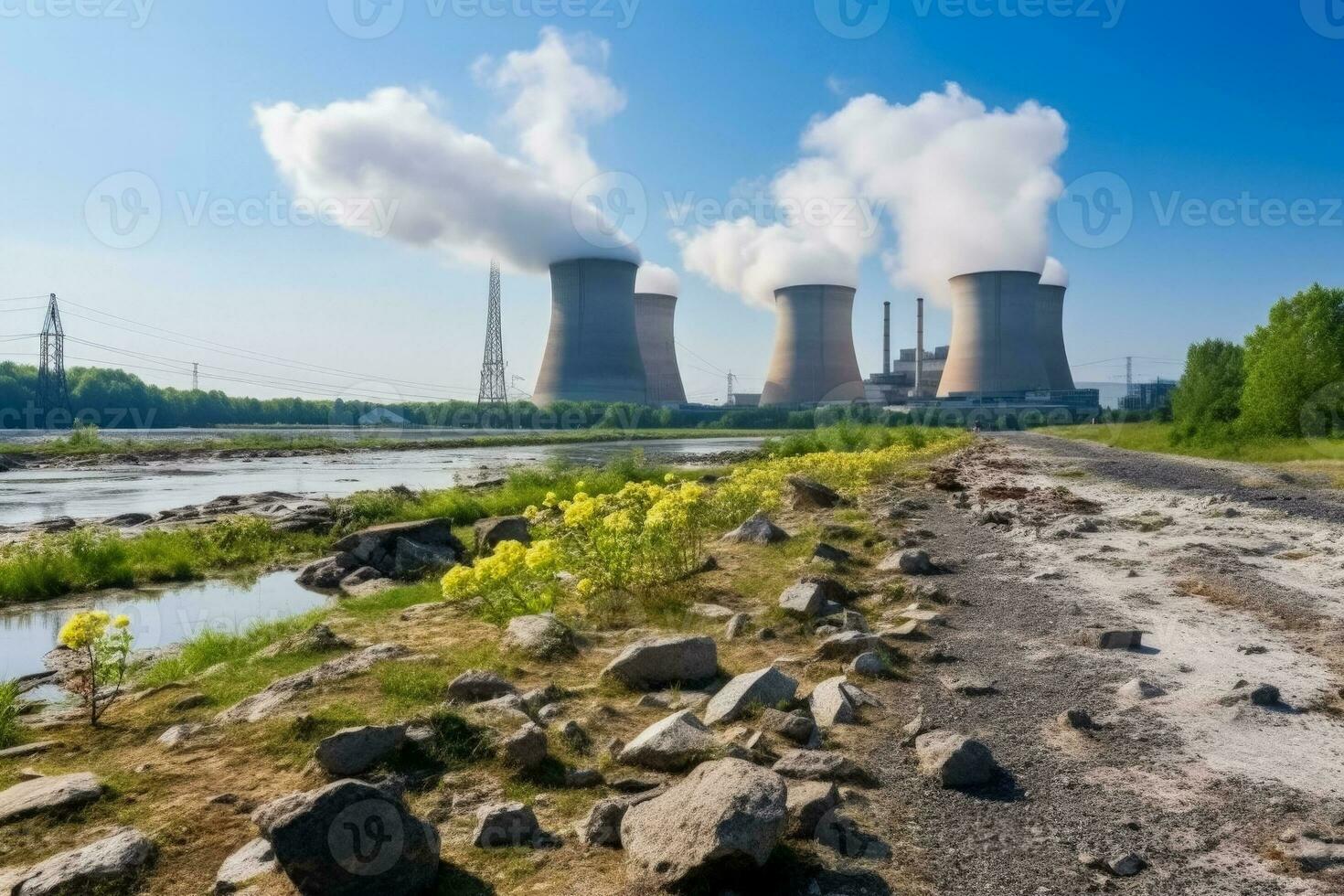 Clean modern power station in wide outdoor landscape for background photo