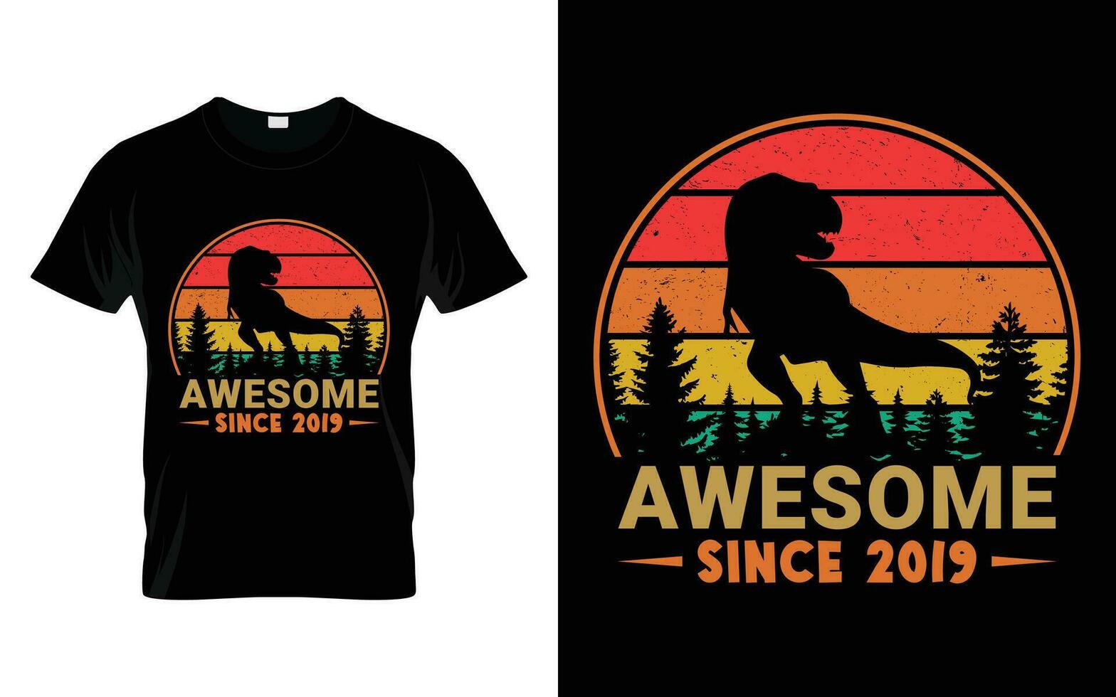 Awesome Since 2019 Birthday Boys Girls Dinosaur T Rex Retro Vintage Happy Birthday T-Shirt vector